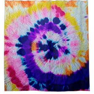 Psychedelic Spiral. Multicolor Fabric Tie Dye. Hip Shower Curtain