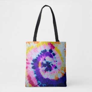 Psychedelic Spiral. Multicolor Fabric Tie Dye. Hip Tote Bag