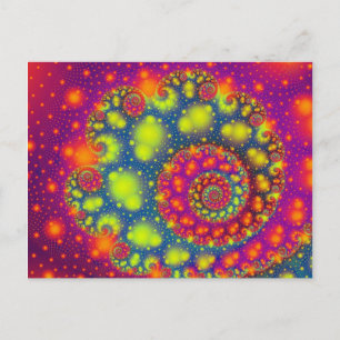 Psychedelic Spiral Neon Decorative Abstract Art Postcard