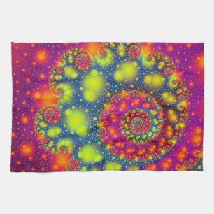 Psychedelic Spiral Neon Decorative Abstract Art Tea Towel