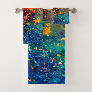 Psychedelic Splatter Colourful Rainbow Abstract Bath Towel Set