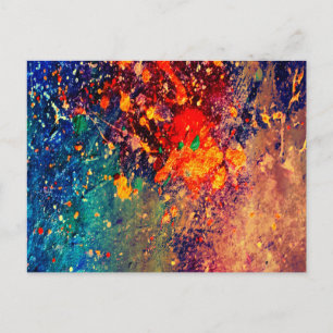 Psychedelic Splatter   Colourful Rainbow Abstract Postcard