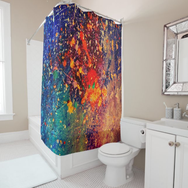 Psychedelic Splatter | Colourful Rainbow Abstract Shower Curtain (In Situ)