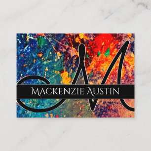 Psychedelic Splatter Rainbow Abstract Monogram Business Card