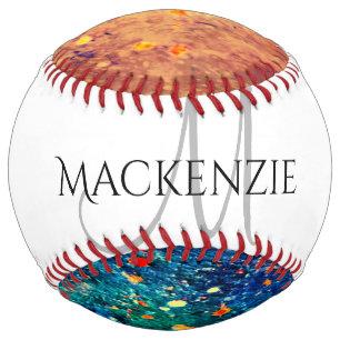 Psychedelic Splatter Rainbow Abstract Monogram Softball