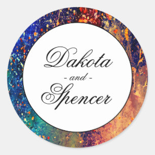 Psychedelic Splatter   Rainbow Abstract Wedding Classic Round Sticker