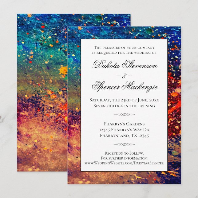 Psychedelic Splatter | Rainbow Abstract Wedding Invitation (Front/Back)