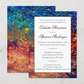 Psychedelic Splatter | Rainbow Abstract Wedding Invitation