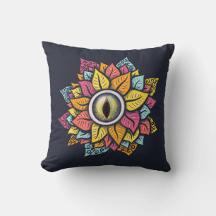 Psychedelic Spooky Eye Flower Colourful Cushion