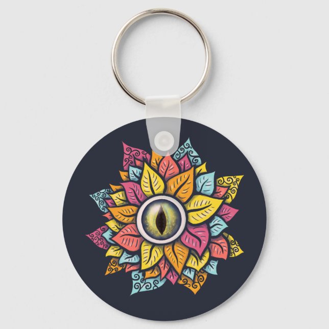 Psychedelic Spooky Eye Flower Colourful Key Ring (Front)