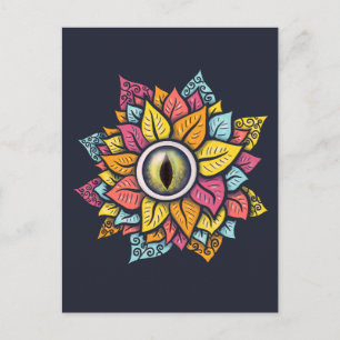 Psychedelic Spooky Eye Flower Colourful Postcard