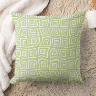 Psychedelic Square Prisms Check Mint Bronze Floral Cushion