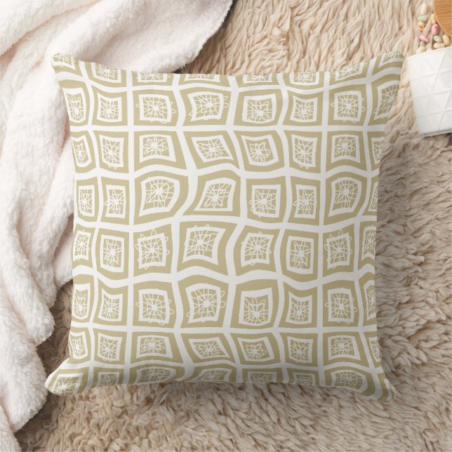 Psychedelic Square Prisms Check White Beige Floral Cushion (Blanket)