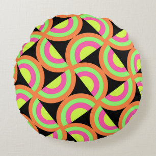 Psychedelic Squares Round Cushion