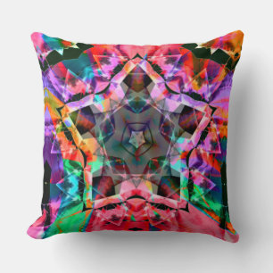 Psychedelic star with red parts and neon shades   cushion
