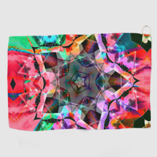 Psychedelic star with red parts and neon shades golf towel