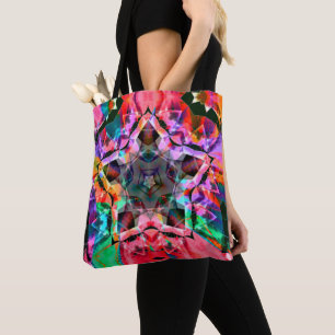 Psychedelic star with red parts and neon shades    tote bag