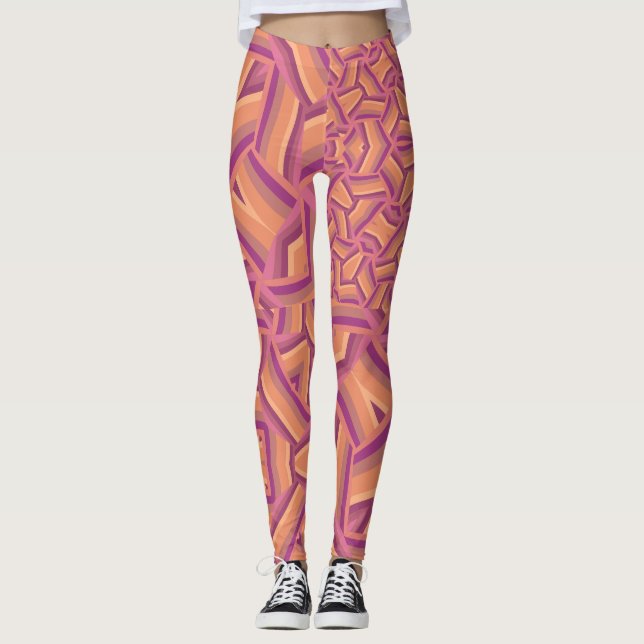 Psychedelic Starburst Pattern – Groovy Pink & Oran Leggings (Front)
