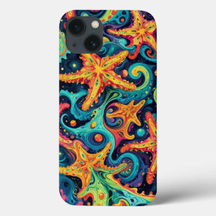 Psychedelic Starfish and Cosmic Waves iPhone 13 Case