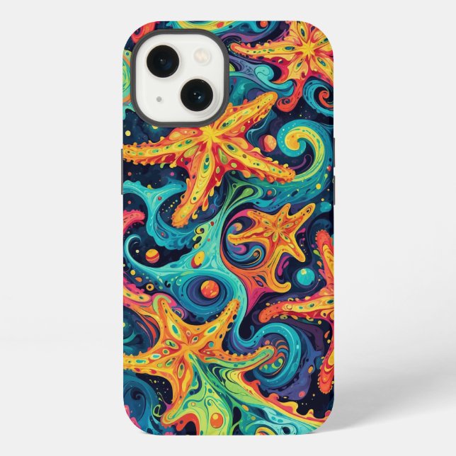 Psychedelic Starfish and Cosmic Waves iPhone Case (Back)