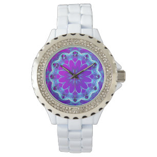 Psychedelic Stars, Abstract Violet Purple Glow Watch
