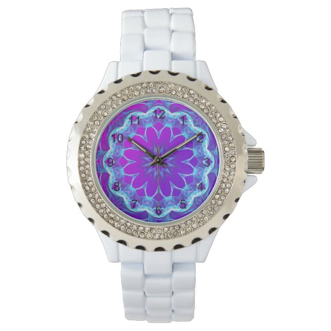 Psychedelic Stars, Abstract Violet Purple Glow Watch (Front)