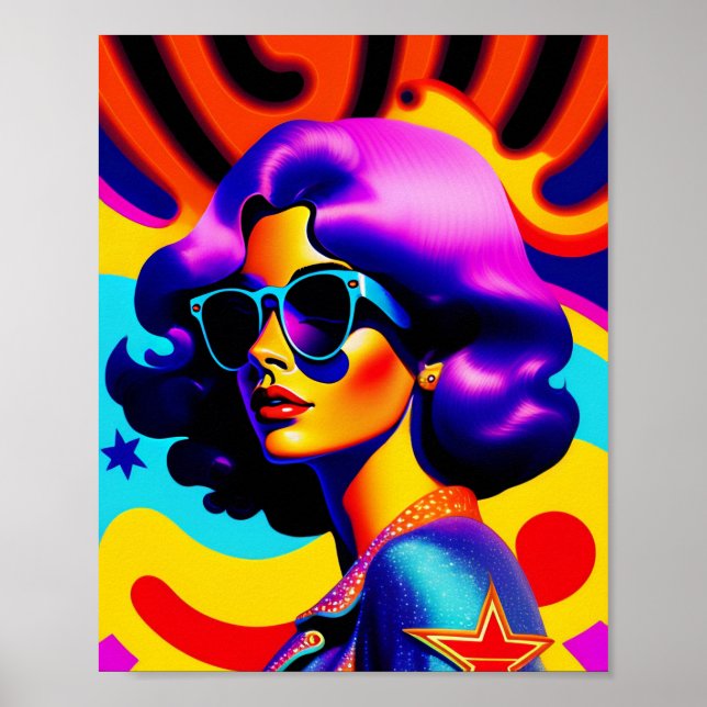 Psychedelic Stars and Stripes Pop Art Diva Poster (Front)
