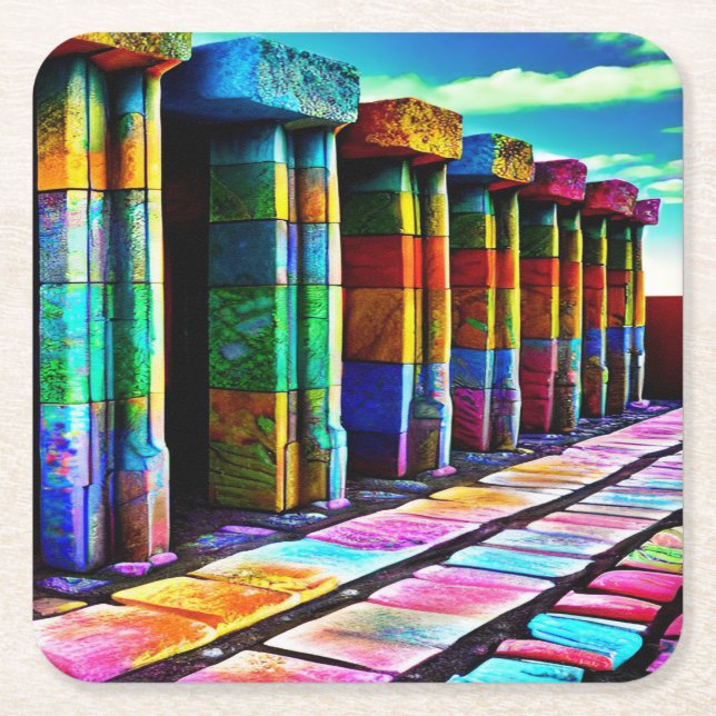 Psychedelic Stones Square Paper Coaster (Front)