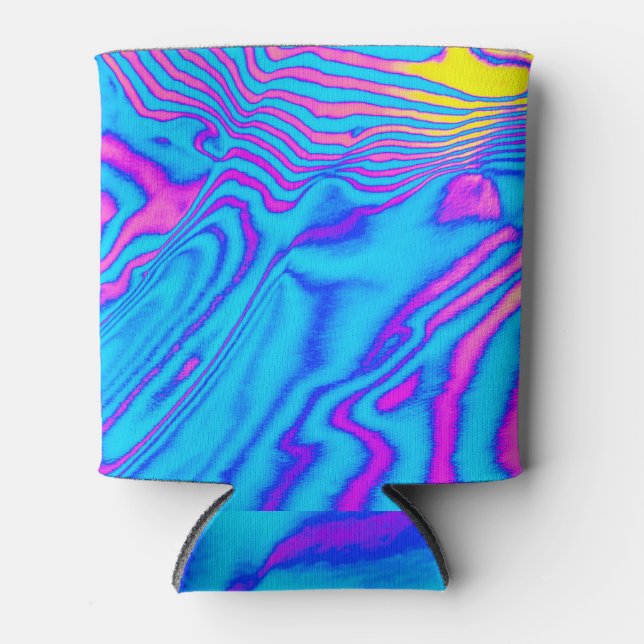 Psychedelic Striped Zebra: Neon Fluorescent Backgr Can Cooler (Front)
