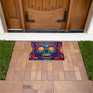 Psychedelic Sugar Skull Art - Day of the Dead Doormat