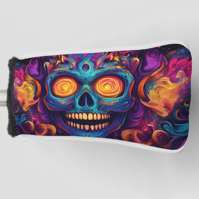 Psychedelic Sugar Skull Art - Day of the Dead Golf Head Cover (Front)