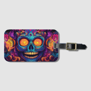 Psychedelic Sugar Skull Art - Day of the Dead Luggage Tag