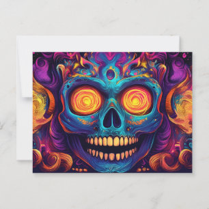 Psychedelic Sugar Skull Art - Day of the Dead Postcard