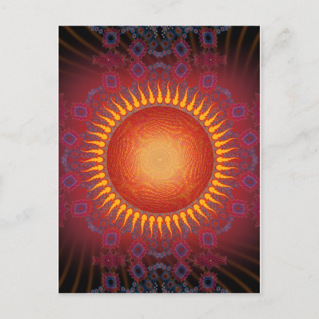 Psychedelic Sun: Spiral Fractal Design Postcard (Front)