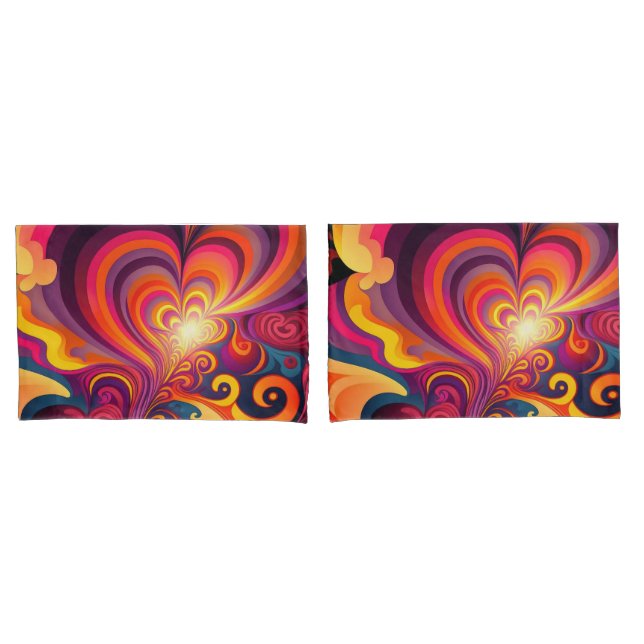 Psychedelic Surreal Swirl Heart Pattern Pillowcase (Front-Set)
