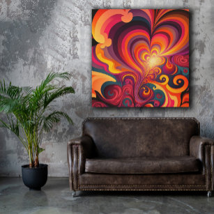 Psychedelic Surreal Swirl Heart Pattern Wood Wall Art