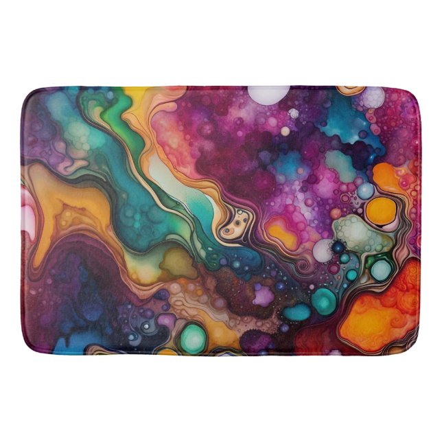 Psychedelic Surreal Watercolor Pattern Bath Mat (Front)