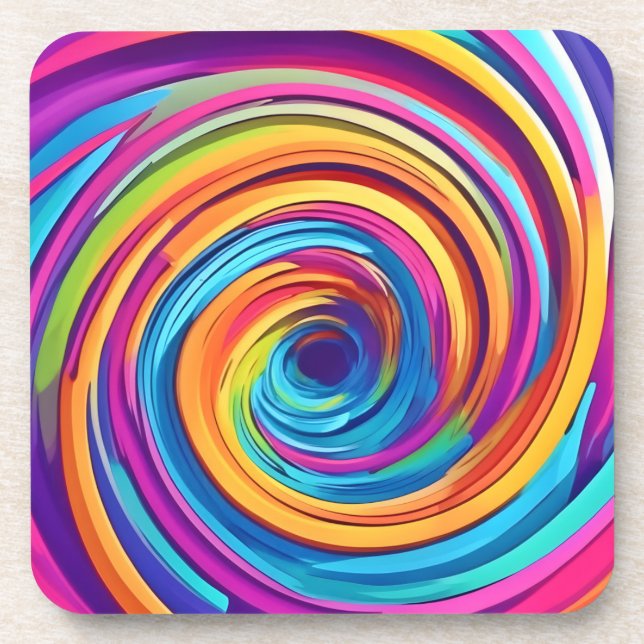 Psychedelic Swirl of Rainbow Hues Coaster (Front)