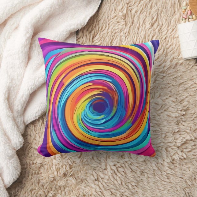 Psychedelic Swirl of Rainbow Hues Cushion (Blanket)