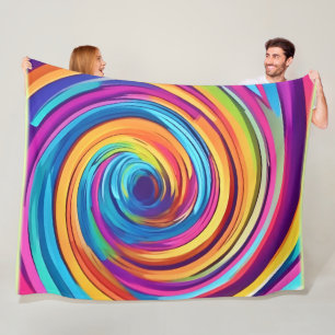 Psychedelic Swirl of Rainbow Hues Fleece Blanket