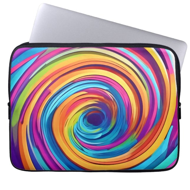 Psychedelic Swirl of Rainbow Hues Laptop Sleeve (Front)