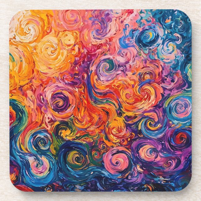 Psychedelic Swirls Oil Painting Coaster (Front)