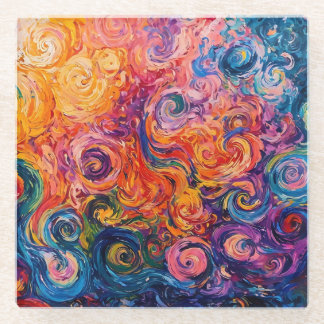 Psychedelic Swirls Oil Painting Glass Coaster