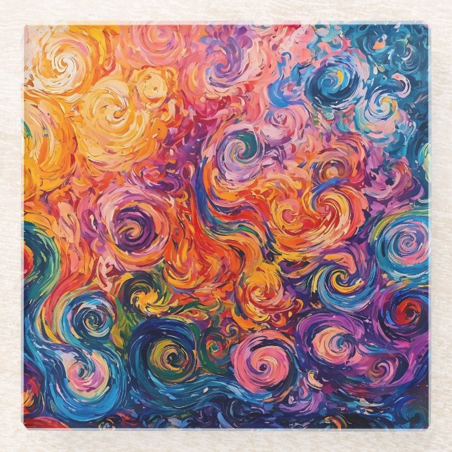Psychedelic Swirls Oil Painting Glass Coaster (Front)