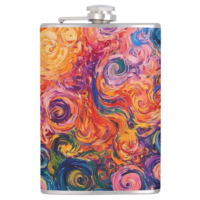 Psychedelic Swirls Oil Painting Hip Flask (Front)
