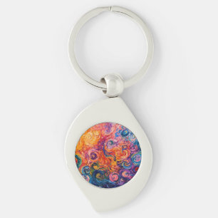 Psychedelic Swirls Oil Painting Key Ring