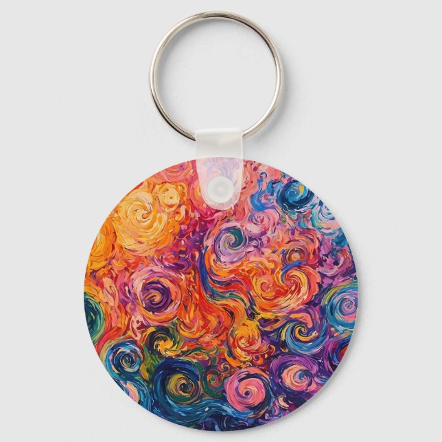 Psychedelic Swirls Oil Painting Key Ring (Front)