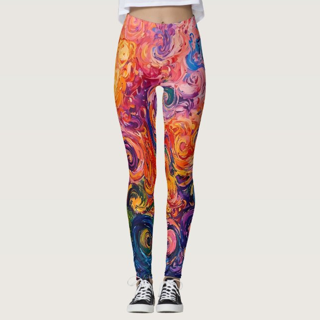 Psychedelic Swirls Oil Painting Leggings (Front)