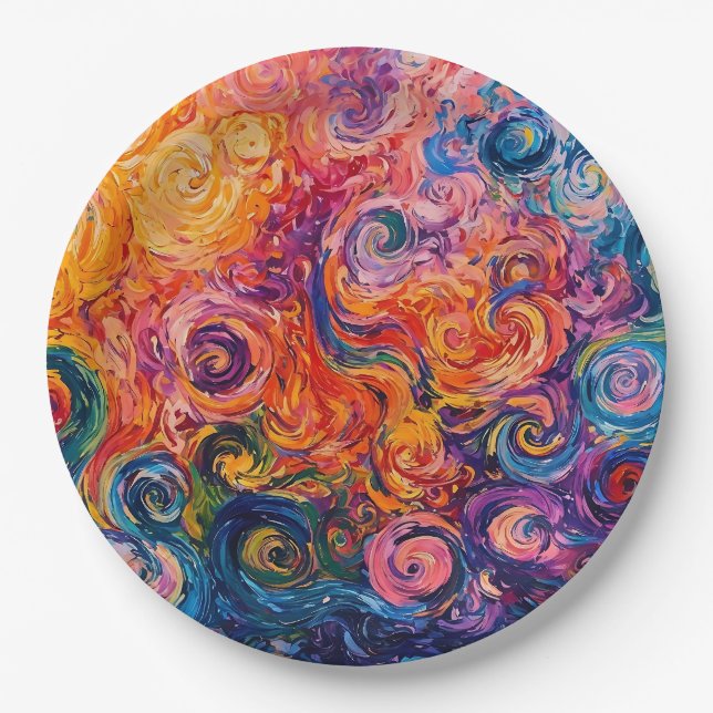 Psychedelic Swirls Oil Painting Paper Plate (Front)