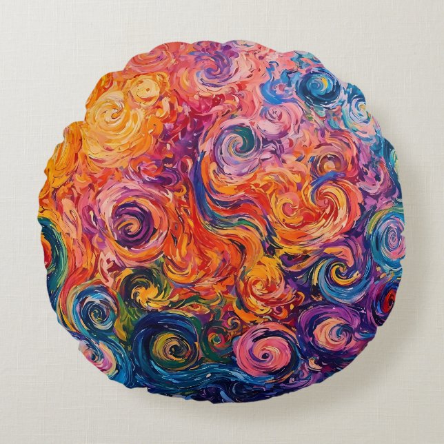 Psychedelic Swirls Oil Painting Round Cushion (Front)
